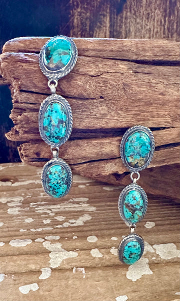 TURQUOISE TRIPLE DROP Sterling Silver Dangle Earrings