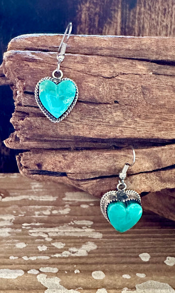 L. ARCHULETA TURQUOISE HEARTS Sterling Silver Dangle Earrings