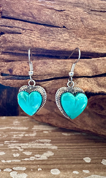 L. ARCHULETA TURQUOISE HEARTS Sterling Silver Dangle Earrings