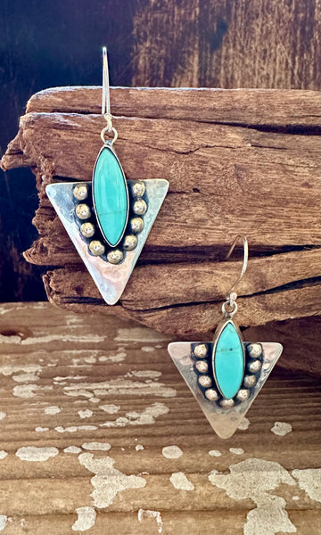 SILVER ARROW DANCE Mexican Sterling Silver and Turquoise Earrings