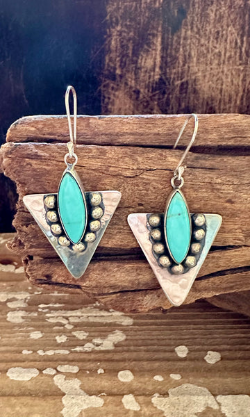 SILVER ARROW DANCE Mexican Sterling Silver and Turquoise Earrings