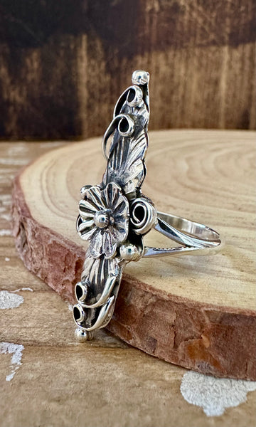 SILVER FLOWER DAGGER Sterling Silver Statement Ring