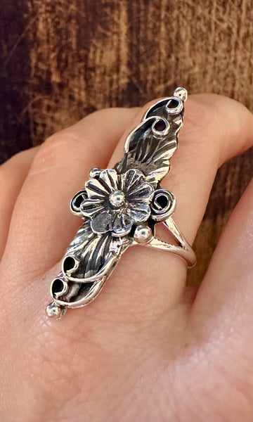 SILVER FLOWER DAGGER Sterling Silver Statement Ring