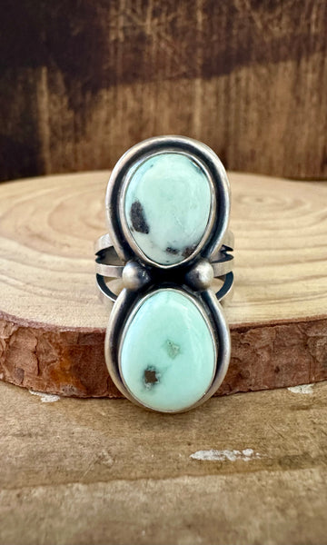 DOUBLE MINT CHIP Turquoise and Sterling Silver Ring • Size 8