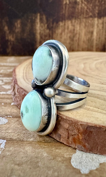 DOUBLE MINT CHIP Turquoise and Sterling Silver Ring • Size 8