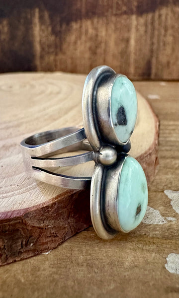 DOUBLE MINT CHIP Turquoise and Sterling Silver Ring • Size 8