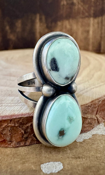 DOUBLE MINT CHIP Turquoise and Sterling Silver Ring • Size 8