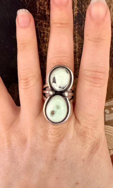 DOUBLE MINT CHIP Turquoise and Sterling Silver Ring • Size 8