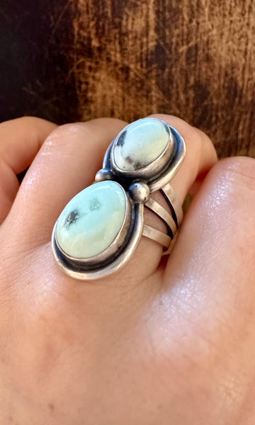 DOUBLE MINT CHIP Turquoise and Sterling Silver Ring • Size 8