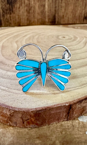 EMMA EDAAKIE ZUNI Butterfly Turquoise and Silver Ring • Multiple Sizes Available