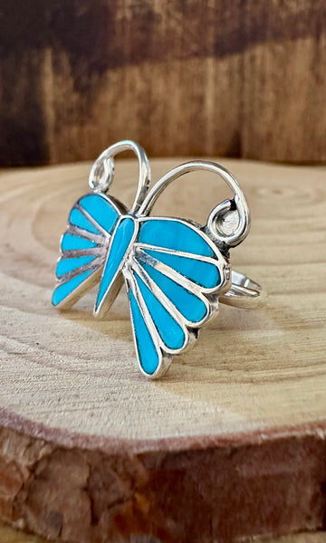 EMMA EDAAKIE ZUNI Butterfly Turquoise and Silver Ring • Multiple Sizes Available