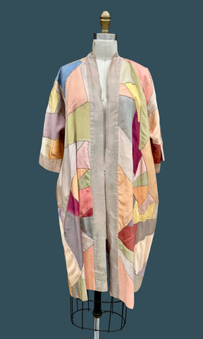 PASTEL PATCHWORK Vintage 30s Kimono Style Jacket As Is •  Med. to Lg.
