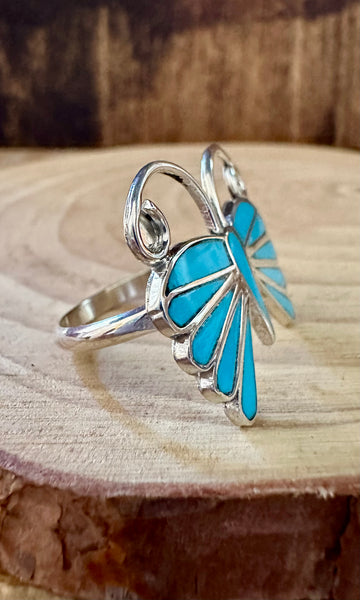 EMMA EDAAKIE ZUNI Butterfly Turquoise and Silver Ring • Multiple Sizes Available