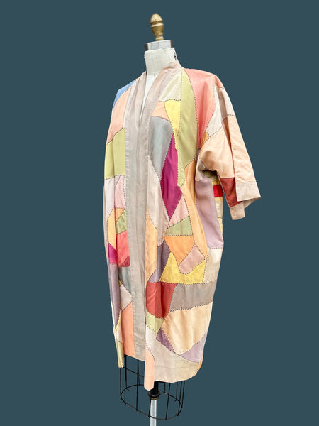 PASTEL PATCHWORK Vintage 30s Kimono Style Jacket As Is •  Med. to Lg.