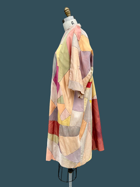 PASTEL PATCHWORK Vintage 30s Kimono Style Jacket As Is •  Med. to Lg.