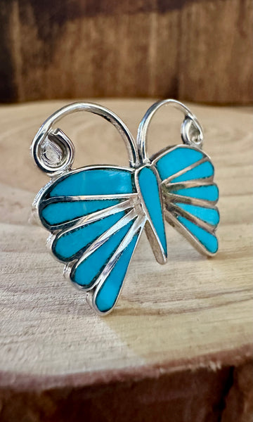 EMMA EDAAKIE ZUNI Butterfly Turquoise and Silver Ring • Multiple Sizes Available