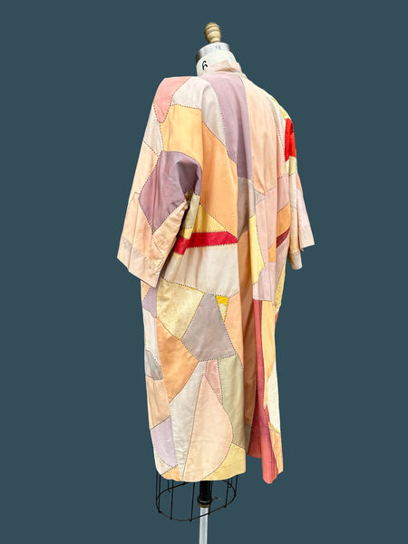 PASTEL PATCHWORK Vintage 30s Kimono Style Jacket As Is •  Med. to Lg.