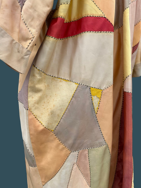PASTEL PATCHWORK Vintage 30s Kimono Style Jacket As Is •  Med. to Lg.