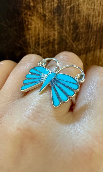 EMMA EDAAKIE ZUNI Butterfly Turquoise and Silver Ring • Multiple Sizes Available