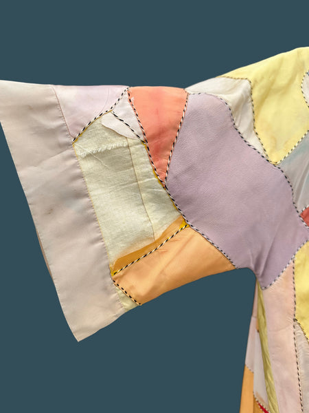 PASTEL PATCHWORK Vintage 30s Kimono Style Jacket As Is •  Med. to Lg.