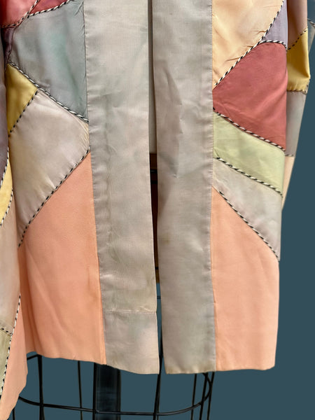 PASTEL PATCHWORK Vintage 30s Kimono Style Jacket As Is •  Med. to Lg.