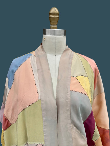 PASTEL PATCHWORK Vintage 30s Kimono Style Jacket As Is •  Med. to Lg.