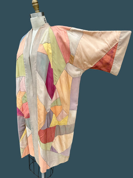 PASTEL PATCHWORK Vintage 30s Kimono Style Jacket As Is •  Med. to Lg.