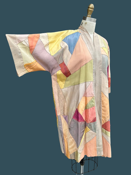 PASTEL PATCHWORK Vintage 30s Kimono Style Jacket As Is •  Med. to Lg.