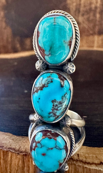 ANTIONETTE LARGO EGYPTIAN Turquoise and Sterling Silver Ring • Size 8