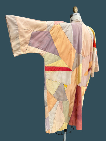 PASTEL PATCHWORK Vintage 30s Kimono Style Jacket As Is •  Med. to Lg.