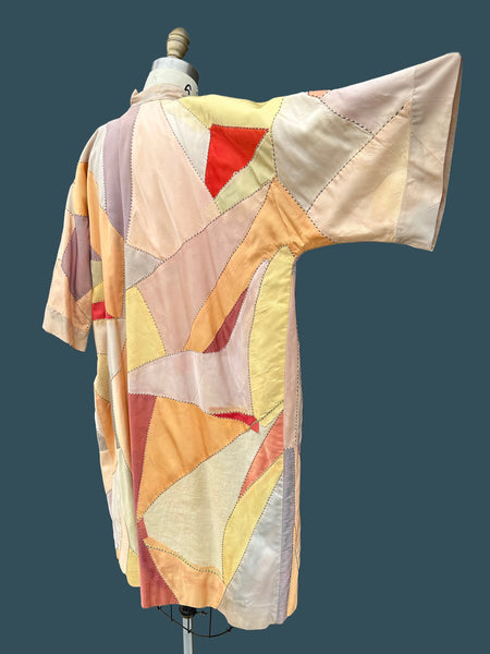 PASTEL PATCHWORK Vintage 30s Kimono Style Jacket As Is •  Med. to Lg.