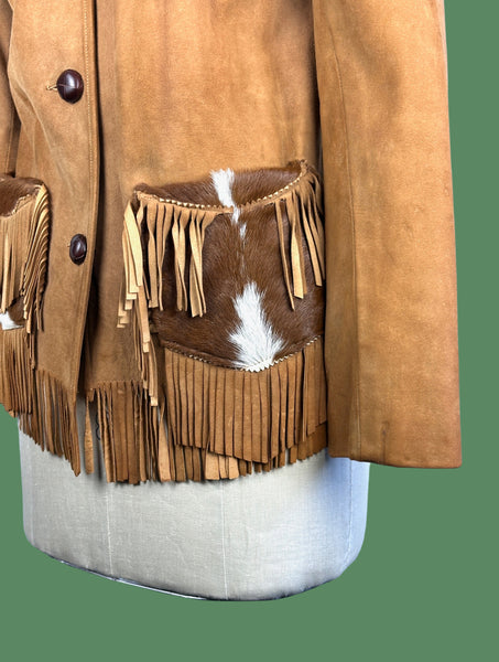 DESERT SUEDES 40s Suede Fringe Jacket w/ Cowhide Yoke • Small