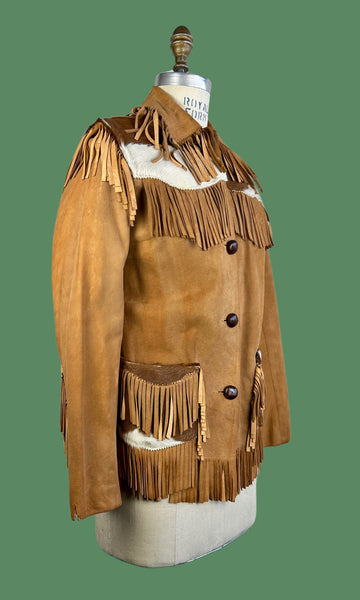 DESERT SUEDES 40s Suede Fringe Jacket w/ Cowhide Yoke • Small