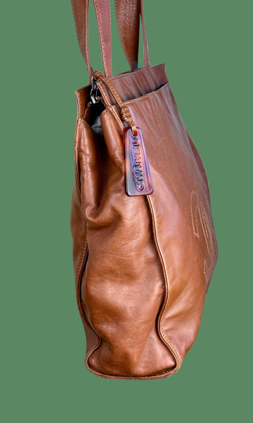 CHANEL 90s Hazelnut Lambskin Leather Stitched CC Tote • 5335949
