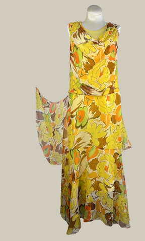 GARDEN PARTY 20s Sheer Silk Chiffon Floral Dress • X Small