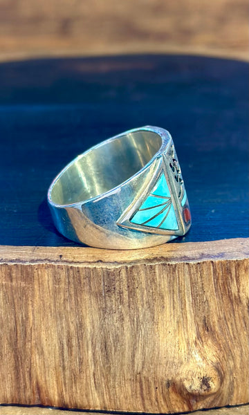 MEDICINE MASK ZUNI Vintage Inlay Men's Ring  • Sz. 13