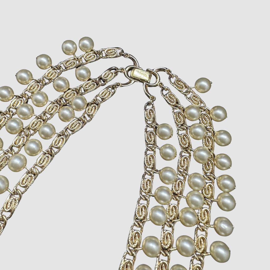 TRIFARI Vintage 80s 90s Statement Necklace w/ Gold Plated Three Strand –  Love Street Vintage