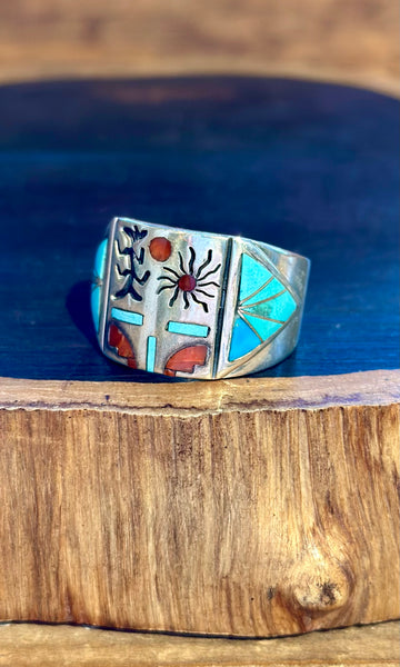 MEDICINE MASK ZUNI Vintage Inlay Men's Ring  • Sz. 13