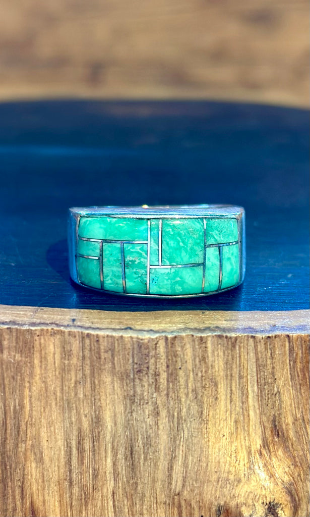 NAVAJO SEAFOAM Turquoise Micro Inlay Mens Ring • Size 12
