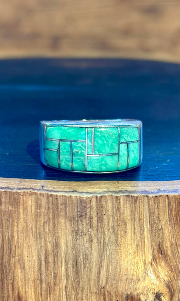 NAVAJO SEAFOAM Turquoise Micro Inlay Mens Ring • Size 12