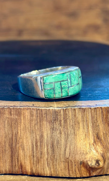 NAVAJO SEAFOAM Turquoise Micro Inlay Mens Ring • Size 12