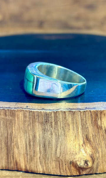 NAVAJO SEAFOAM Turquoise Micro Inlay Mens Ring • Size 12