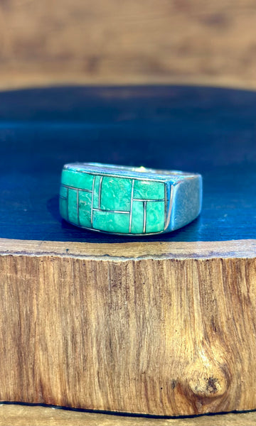 NAVAJO SEAFOAM Turquoise Micro Inlay Mens Ring • Size 12