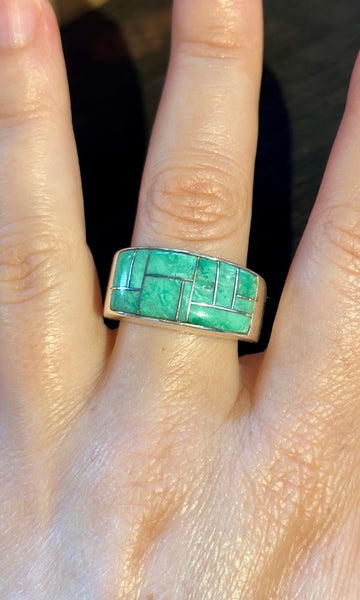 NAVAJO SEAFOAM Turquoise Micro Inlay Mens Ring • Size 12