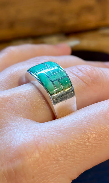 NAVAJO SEAFOAM Turquoise Micro Inlay Mens Ring • Size 12