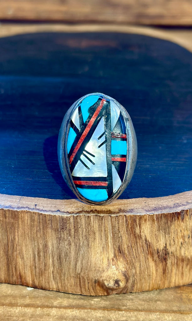RAYMOND BOBELU ZUNI Multi-Stone Inlay Men's Ring • Sz. 12.5
