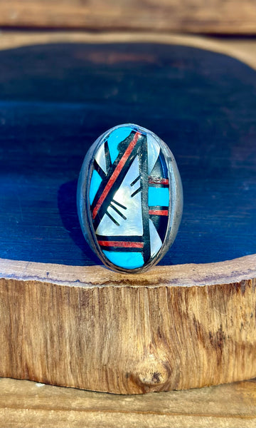 RAYMOND BOBELU ZUNI Multi-Stone Inlay Men's Ring • Sz. 12.5