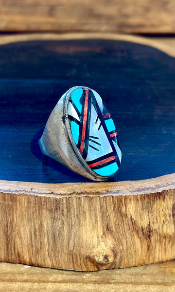 RAYMOND BOBELU ZUNI Multi-Stone Inlay Men's Ring • Sz. 12.5