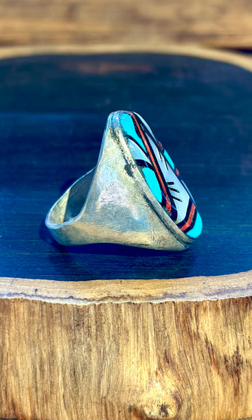 RAYMOND BOBELU ZUNI Multi-Stone Inlay Men's Ring • Sz. 12.5