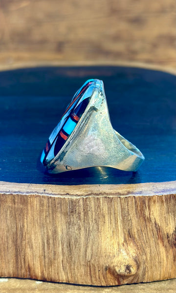 RAYMOND BOBELU ZUNI Multi-Stone Inlay Men's Ring • Sz. 12.5